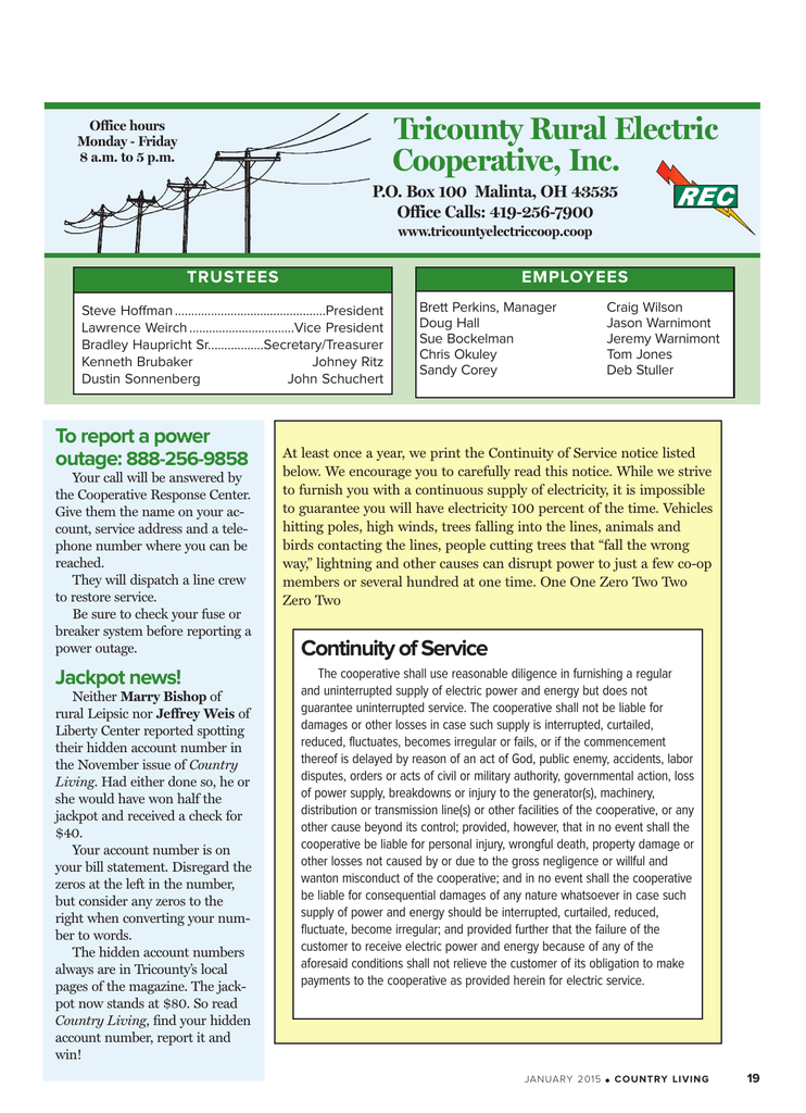 January 2015 - TRICOUNTY RURAL ELECTRIC COOPERATIVE