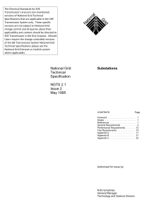 National Grid Substations Technical Specification NGTS 2.1 Issue 2