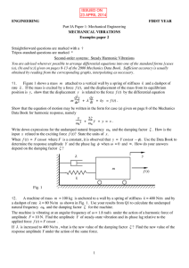 1P1, 2013-14, Mechanical Vibrations: examples paper 2