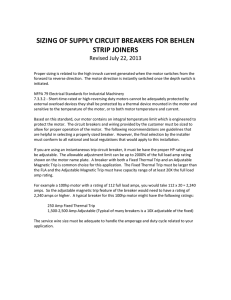 SIZING OF SUPPLY CIRCUIT BREAKERS FOR BEHLEN JOINERS