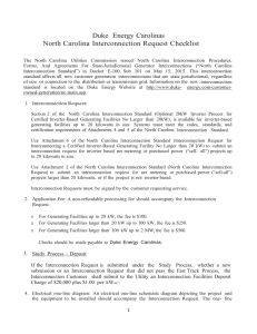 Duke Energy Carolinas North Carolina Interconnection Request