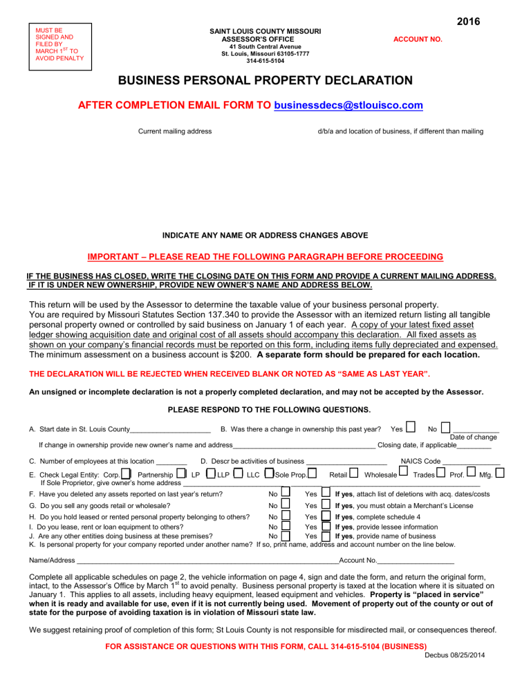 Business Personal Property Declaration