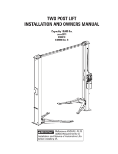 two post lift installation and owners manual