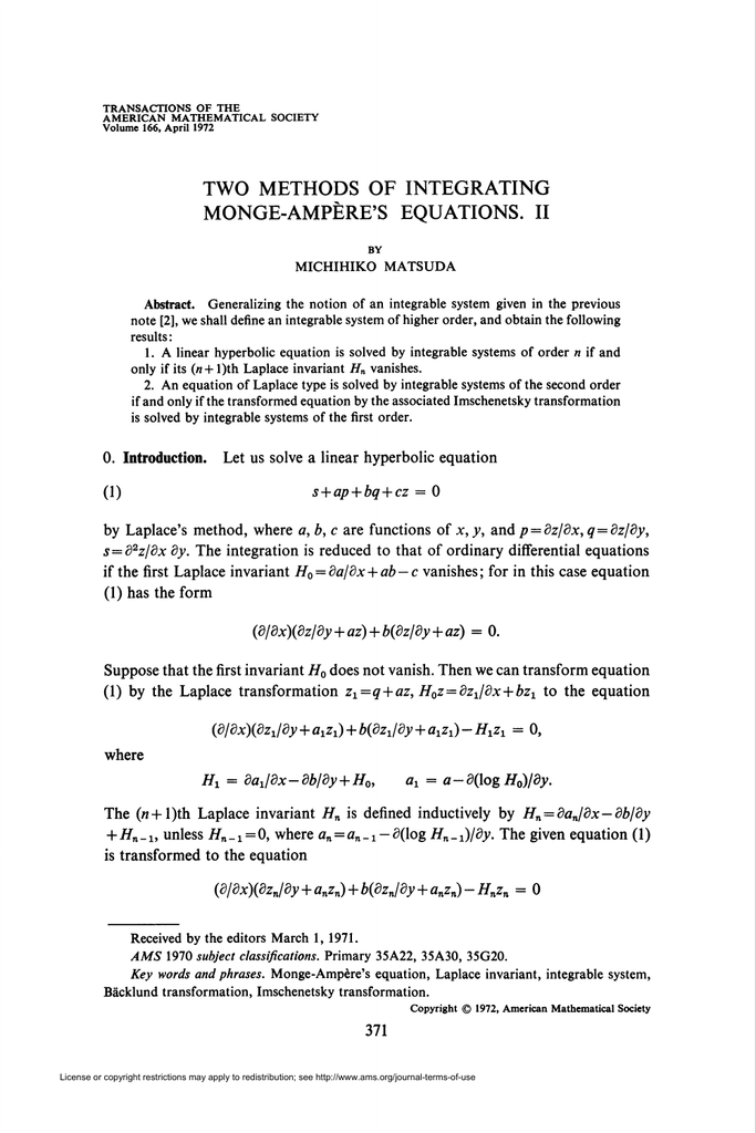 Monge Ampere S Equations Ii American Mathematical Society