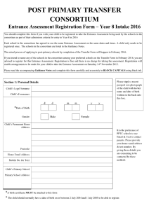 PPTC Entrance Assessment Registration Form