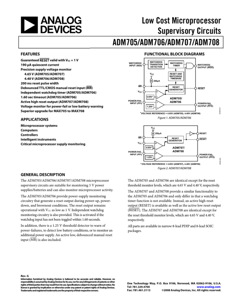 ADM705/ADM706/ADM707/ADM708 Low Cost Microprocessor