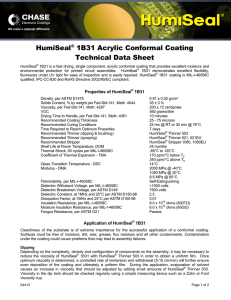 HumiSeal® 1B31 Acrylic Conformal Coating Technical Data Sheet