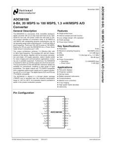 ADC08100 8-Bit, 20 MSPS to 100 MSPS, 1.3 mW/MSPS A/D