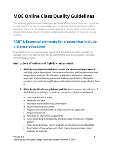 MOE Online Class Quality Guidelines