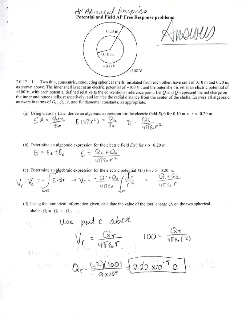 Potential And Field Ap Free Response Problems