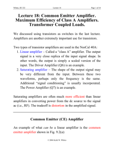 Lecture 18: Common Emitter Amplifier. Maximum Efficiency of Class