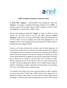 A-REIT Completes Acquisition of Siemens Center