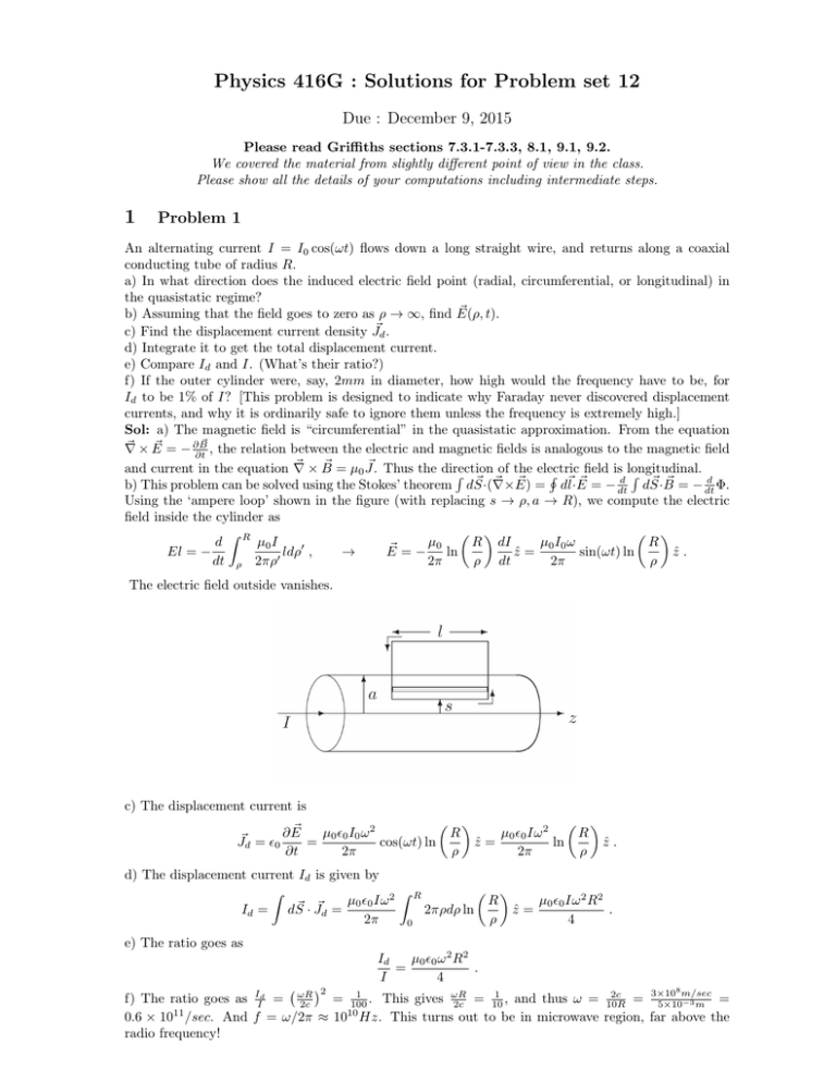 Physics 416g Solutions For Problem Set 12