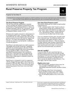 Property Tax Fact Sheet 15, Rural Preserve Property Tax Program