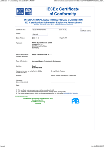 Certificate of Conformity: IECEx PTB 07.0059U