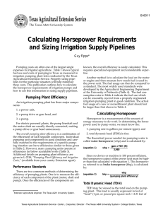Calculating Horsepower Requirements and Sizing Irrigation Supply