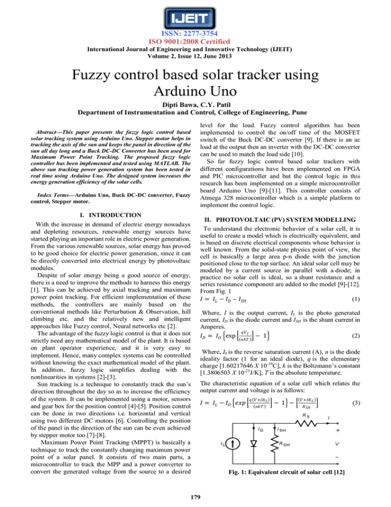 Fuzzy control based solar tracker using Arduino Uno