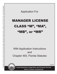 MANAGER LICENSE CLASS “M”, “MA”, “MB”, or “MR”