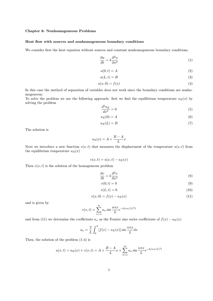 Chapter 8 Nonhomogeneous Problems Heat Flow With Sources And