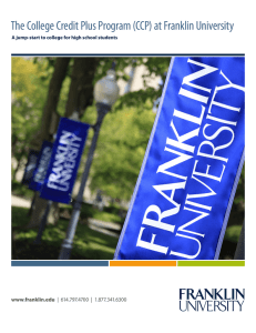 The College Credit Plus Program (CCP) at Franklin University