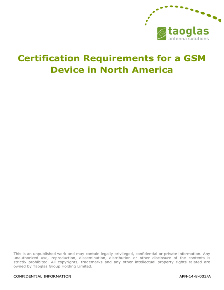 Certification Requirements for a GSM Device in North