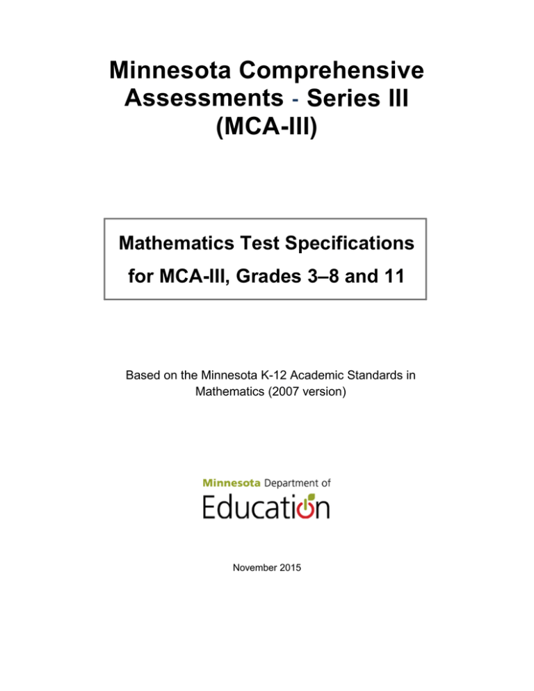 MCA III Test Specifications Mathematics Grades 3