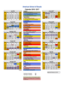 2016-2017 Calendar - American School of Douala