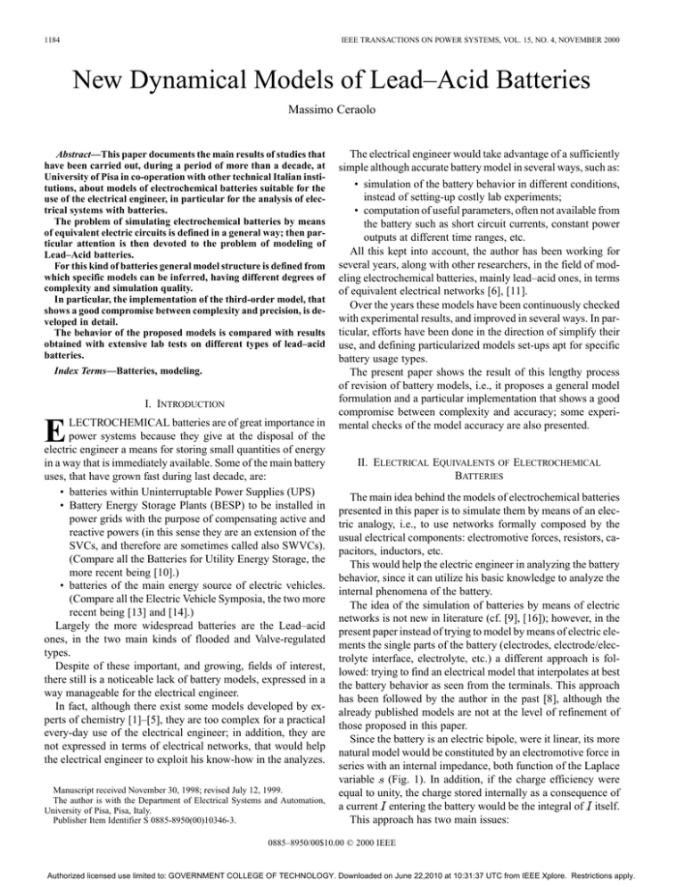 New dynamical models of lead-acid batteries