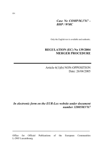 Case No COMP/M.3767 - BHP / WMC REGULATION (EC) No 139