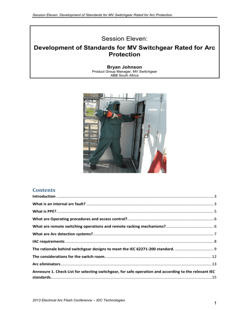 MV Switchgear Arc Protection Standards Development