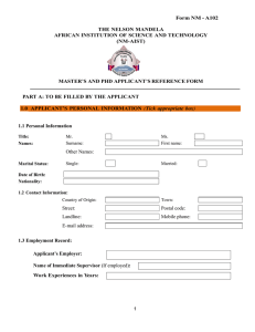 NM-AIST Referee Form. - The Nelson Mandela African Institution of
