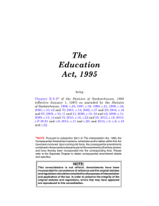 The Education Act, 1995 - Saskatchewan Publications Centre