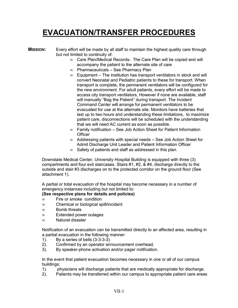 Evacuation Transfer Procedures Suny Downstate Medical Center