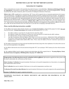 RESTRICTED CLASS “RC” OR “RM” DRIVER`S LICENSE