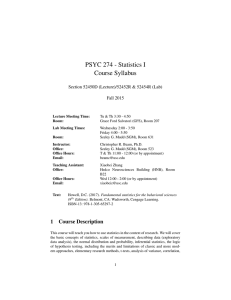 PSYC 274 - Statistics I Course Syllabus