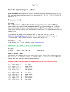 Page 1 of 3 Physics 031, Physics for Engineers I, syllabus Brief