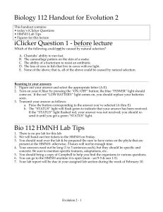 Biology 112 Handout for Evolution 2 iClicker Question 1
