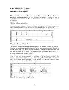 Excel supplement: Chapter 7 Matrix and vector algebra