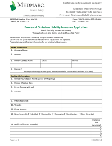 Errors and Omissions Liability Insurance Application