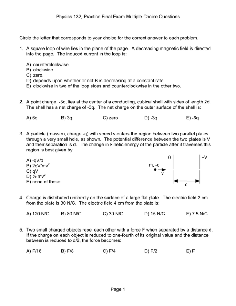 physics-132-practice-final-exam-multiple-choice-questions-page-1