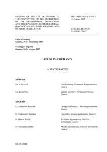 list of participants - The Biological and Toxin Weapons Convention