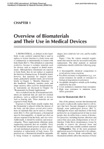 Overview of Biomaterials and Their Use in