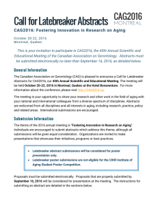 Call for Latebreaker Abstracts - CAG2016: Fostering Innovation in