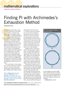 Mathematical Explorations: Finding Pi with Archimedes`s Exhaustion