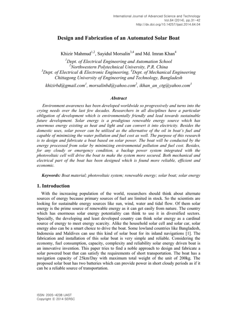 Design and Fabrication of an Automated Solar Boat