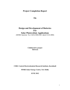 Design and Development of Batteries for Solar Photovoltaic