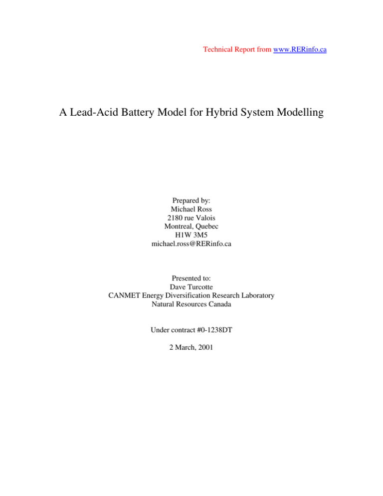 A Lead-Acid Battery Model for Hybrid System Modelling