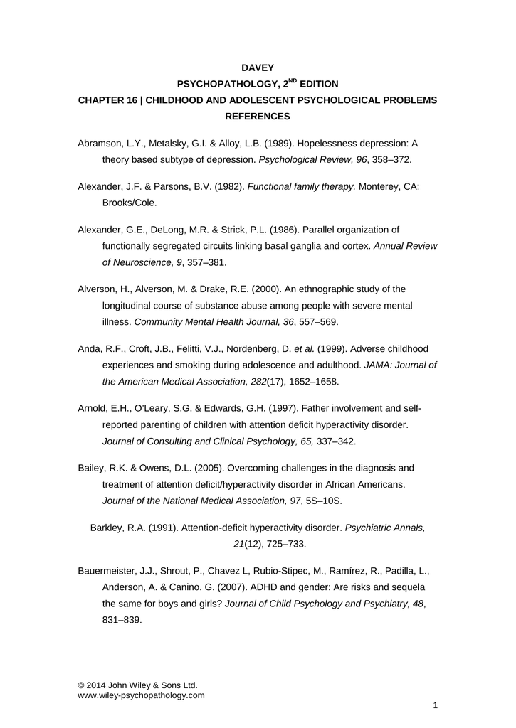 Davey Psychopathology 2nd Edition Chapter 16