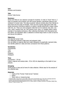 Unit Genetics and Evolution Title Human Traits