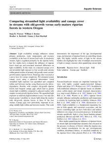 Comparing streambed light availability and canopy cover in streams